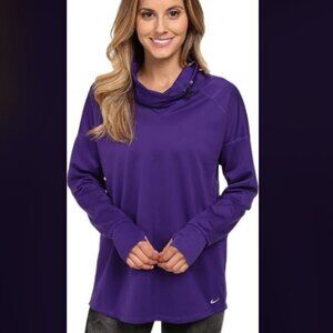 NIKE Pro DRI-FIT Pullover Cowl Neck Hoodie Fleece Lined Loose-Fit Top Purple L